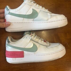 Nike Air Force 1 White with Green and Pink Accents